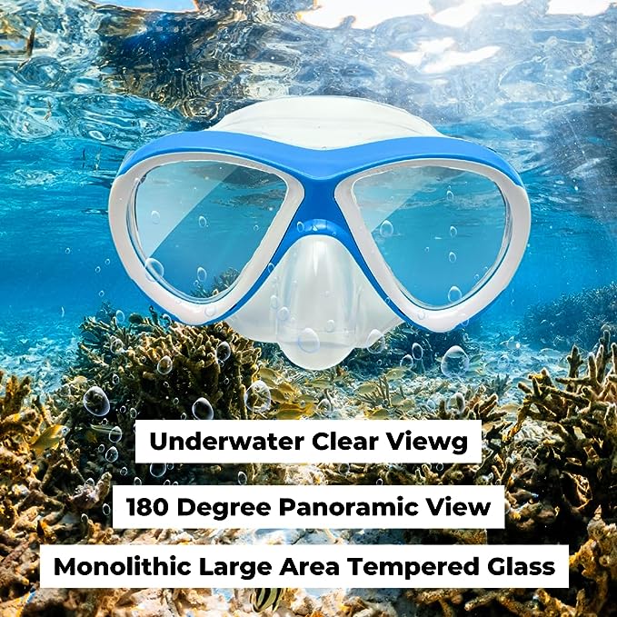 ROFFT Kids Snorkel mask Kit - Adjustable Snorkeling Gear for Kids with Tempered Glass and Silicon mask Anti-Fog - Complete Gear for Exploring The Underwater World with Panoramic Wide View