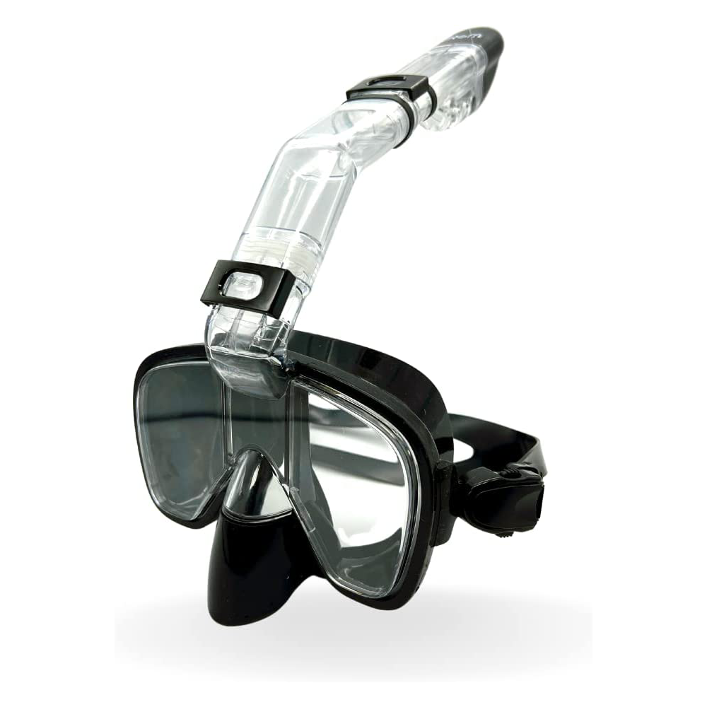 Snorkel Mask, Dry Top for Scuba Diving - Black