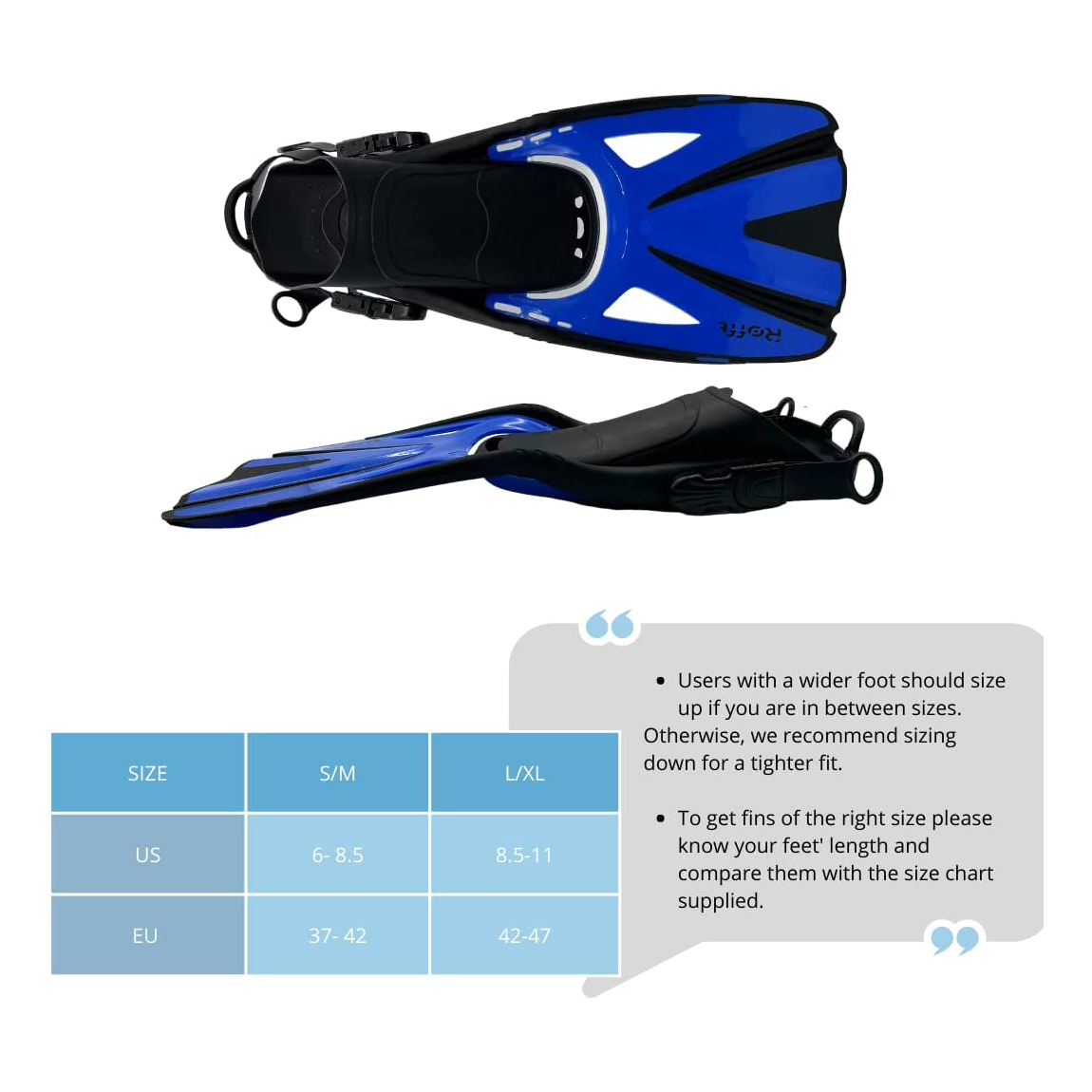 Long Floating fins for Snorkeling, Swimming and Diving - Adjustable Size for Adult Men and Women